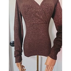 Caché Metallic Knit Top M Medium Bronze Brown Glitter Shimmer Wrap Sweater VTG
