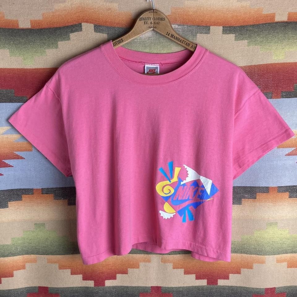 Vintage 90s Nike Pink Crop T-shirt | Size Womens Medium Made in USA | Single St