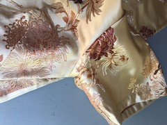 Vintage 50s Asian Silk Brocade Cheongsam Dress Floral Champagne Bodycon, S or M