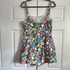 Vintage GaBar Cotton Play Swim Suit Sz 18 Union Label Pretty Tulips Built Bra