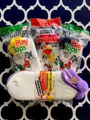 VTG Lot NOS Pom Ankle Sport Socks Yellow Navy Red Lavender 70s Skaggs Retro 6pr