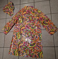 Vintage 1960’s 1970’s MOD Style Vinyl Shiny Psychedelic Rain Coat Jacket Hat MCM