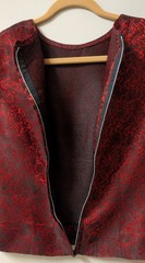 Vintage 60’s Jacquard Satin Red Black Cropped Evening Top Back Metal Zipper M