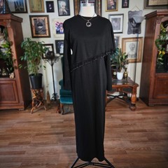 Lennie Black Maxi Dress Nina Leonard Vintage 90s Beaded Asymmetrical Long Sleeve