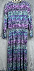 VTG Terri Ellen Dress Womens 18 Tall Green Purple Rayon Blend Pleated – No Belt