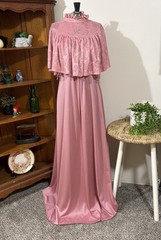 Vintage 70’s Prairie Style Pink Summer Maxi Dress SM/MED Formal/Evening Shawl
