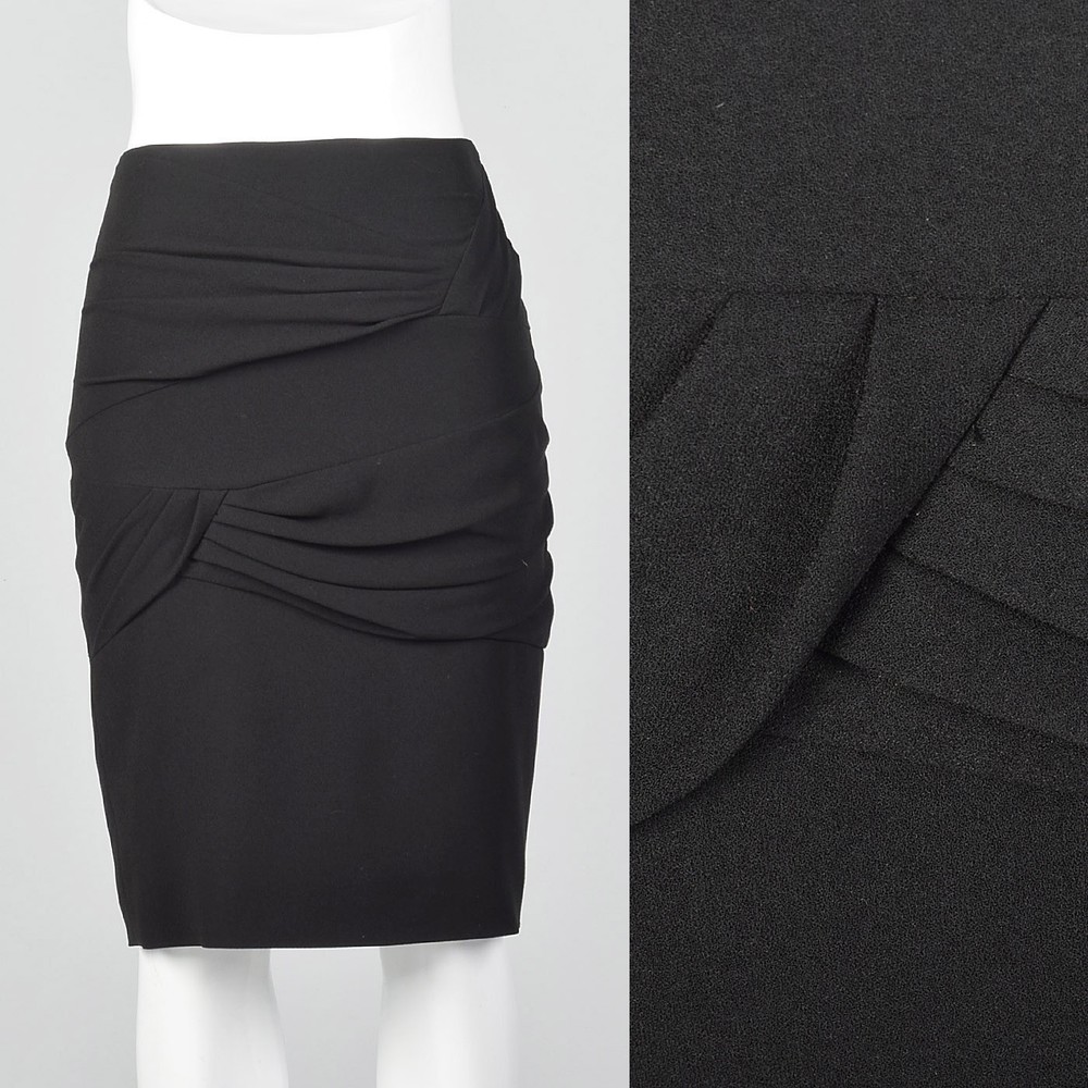 XS 1990s Escada Black Pencil Skirt Draped Detail Wear to Work Separates 90s VTG
