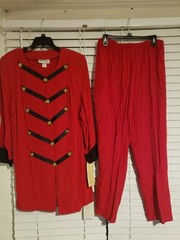 VTG Gina K Red military style Pants Suit High Waist Relaxed Fit Made In USA 2X