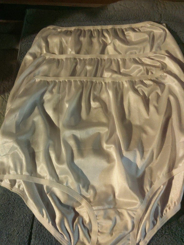 NATIONAL 12/5X Soft White Shiny Satin 100% Nylon Full Brief Panties 3 Pack