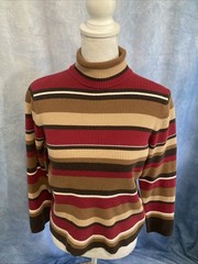 Vtg 90s Petite Sophisticate Striped Ribbed Turtleneck Sweater UK Cotton Academia