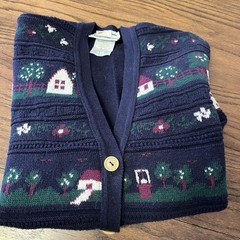 Vtg 90s Northern Reflections Knit Embroidered Country Cardigan L Navy Button Up
