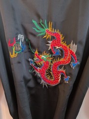 Embroidered Kimono Robe Satin Chinese Golden Dragon Black Silky Size L