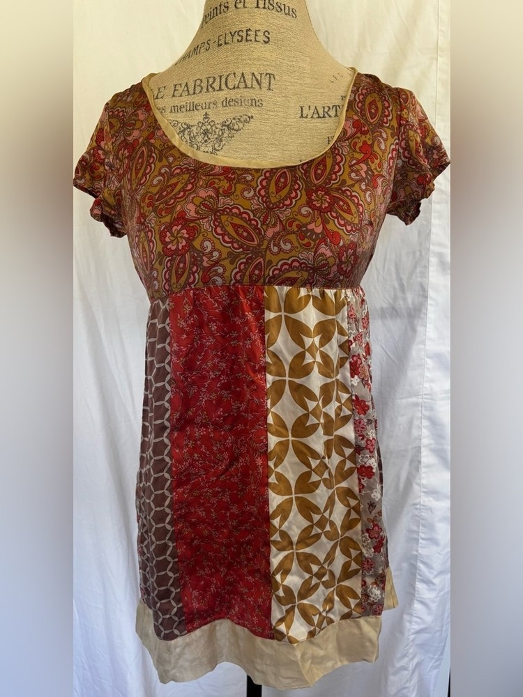 Garnet Hill Women’s Vintage Silk Babydoll Dress in Pink/Beige Mixed Media sz XS