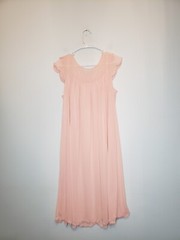 Vtg Shadowline Womens L Nightgown Ruffle Scalloped Pink Semi Sheer Grannycore