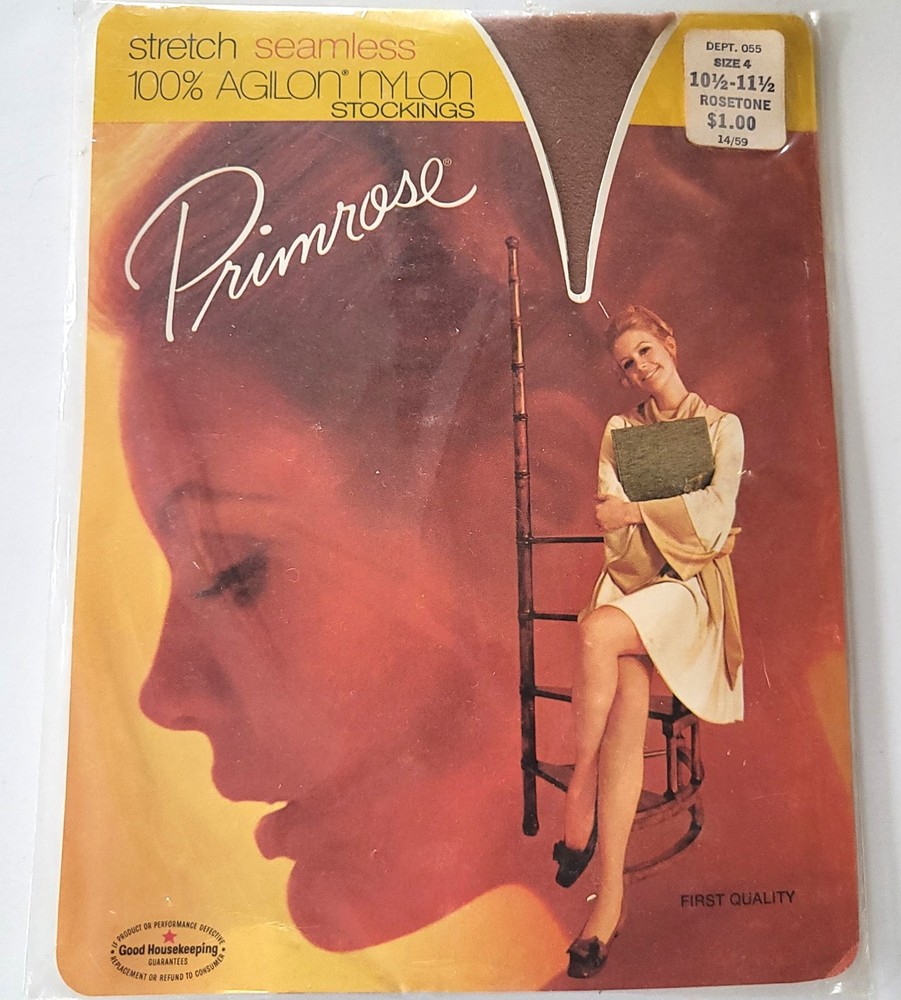 Vintage Primrose Nylon Thigh High Stockings Seamless 10 .5-11.5 Size 4 Rosetone