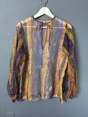 Vintage 70s BONWIT TELLER Womens 14 Rainbow Psychedelic Semi-Sheer Tunic Blouse