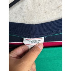 Vintage American Collection Striped V-Neck Pullover Top Green Navy Pink XL USA