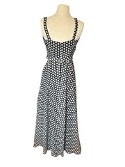 Vintage Lilli Diamond Maxi Dress Black White Polka Dot Classic Belted 26” Sz 6