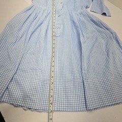 Vintage Serbin Muriel Ryan Gingham Shirt Dress Blue White Plaid Pleated Pocket