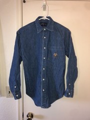 VTG Ralph Lauren 90s Button Down Denim Shirt Nautical Embroidered Crest Flag 8