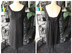 60s Vtg Black Lace Mini Dress Plunging Back Bow Train Cocktail Evening Cruise L