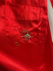 VTG 60’s Longevity Robe Kimono Red Embroidered Silky Made In China Souvenir