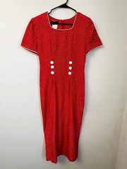 Vintage My Michelle Red Polka Dot Dress 7/8 Rockabilly Pinup Square Neck Midi