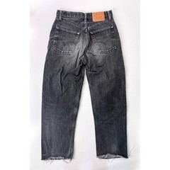 Vintage Levis 501 Faded Black Straight Leg Jeans High Rise Button Fly Frayed Hem