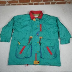 Vintage Venezia Jacket Women Size 26/28 Teal Blue/Multicolor Long Full Zip