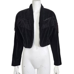 Vintage 80s Panhandle Slim Velveteen Fringe Cropped Bolero Jacket Western Rodeo