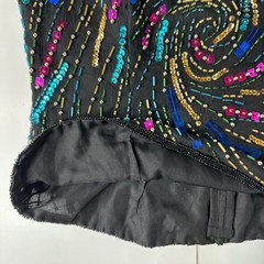 Laurence Kazar Black Silk Beaded Sequin Swirl Sleeveless Top Vintage Glam Sz M