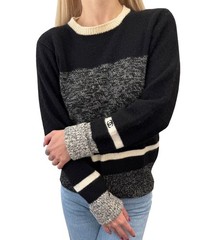 CHANEL Vintage 96A CC Logo Sweater #44 Knit Top Black Gray Cashmere Long Sleeve