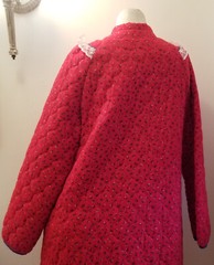 Vintage Red Calico Flannel Long Granny Prairie Quilted Robe Lounge Maxi M/42