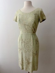 Vintage 50s 60s Mint Green Iridescent Sequin Cocktail Dress Sz S/M