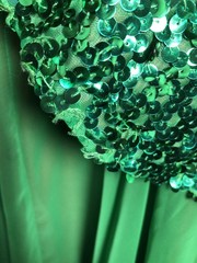 VTG 60s 70s Green Sequin Formal Dress Evening Gown 34-29-open XS/S DAMAGED