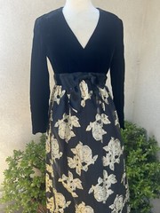 Vtg Glam Maxi Evening Dress Black Gold Velvet Brocade Chiffon 6 Sm Roger Milot