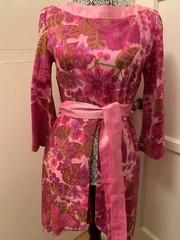 Vintage Silk Custom Made Japanese Style Dress Tunic Pink Fuchsia Small