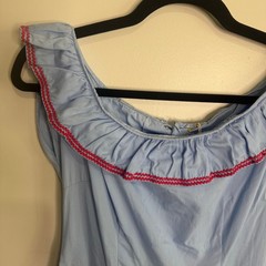 Vintage Handmade Blue Cotton Poplin Rick Rack Trim Fit & Flare Dress XS