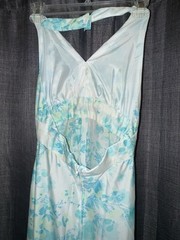 VTG 70’s Halter Maxi Dress Women’s XS SM Blue Green Floral Rayon Silky Summer