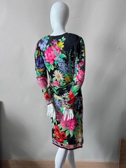 Leonard Paris 1990s Floral Print Jersey Wrap Dress Bergdof Goodman sz 8 France