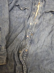 Bit & Bridle Shirt Womens XL Blue Pearl Snap Denim Shirt Horse Print Lined
