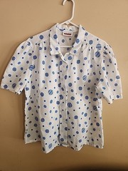Vtg 70s Judy Bond Sheer Polka Dot Short Sleeve Blouse Dopamine Bright Button-Up