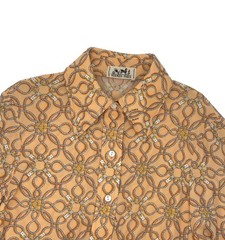 VINTAGE 1970s HERMÈS PARIS PEACH ORANGE ROPE PRINTED BLOUSE 38 FR