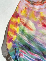 Vintage Kay Celine Top Sz S Colorful Abstract Floral Tunic Sheer Bell Artsy Boho