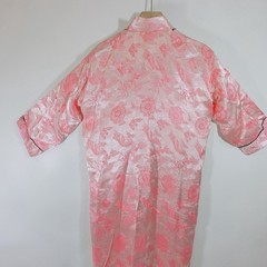 Vintage Kimono Boho Satin Brocade Robe Pink Frog Closure Vietnam Medium