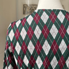 Vintage 70s Polyester Knit Argyle Cardigan Blazer Green Burgundy M
