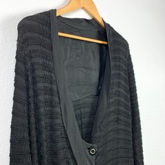 Vintage 1940s Heavy Black Knit Deep Vee Black Flapper Dress Chest 35″ DAMAGE