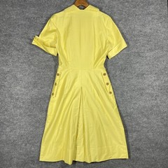 VINTAGE 50s Town & Country Club Dress Small Polished Cotton Day Tea Swing Yellow