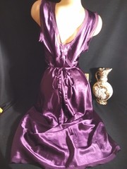 Vtg Satin Shiny Grape Purple Nightie Pleat Satin Nightgown Negligee