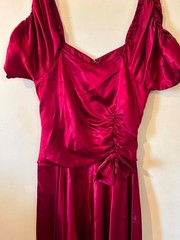 Vtg 80s Deep Red Satin Puff Sleeve Prom Party Dress Bow Plus Size 18 XL